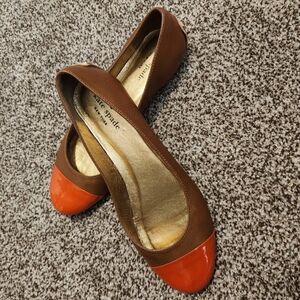Kate Spade Brown Leather and Orange Patent Leather Women's Flats SZ 6.5
